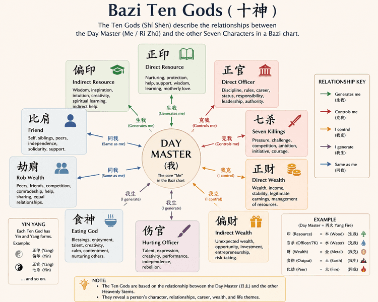 image-The Ten Gods in BaZi (十神): the roles the elements play around you